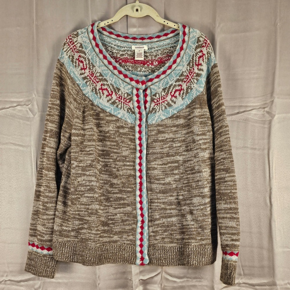 Sundance‎ Womens Cashmere Blend Fair Isle Cardigan Sweater Medium